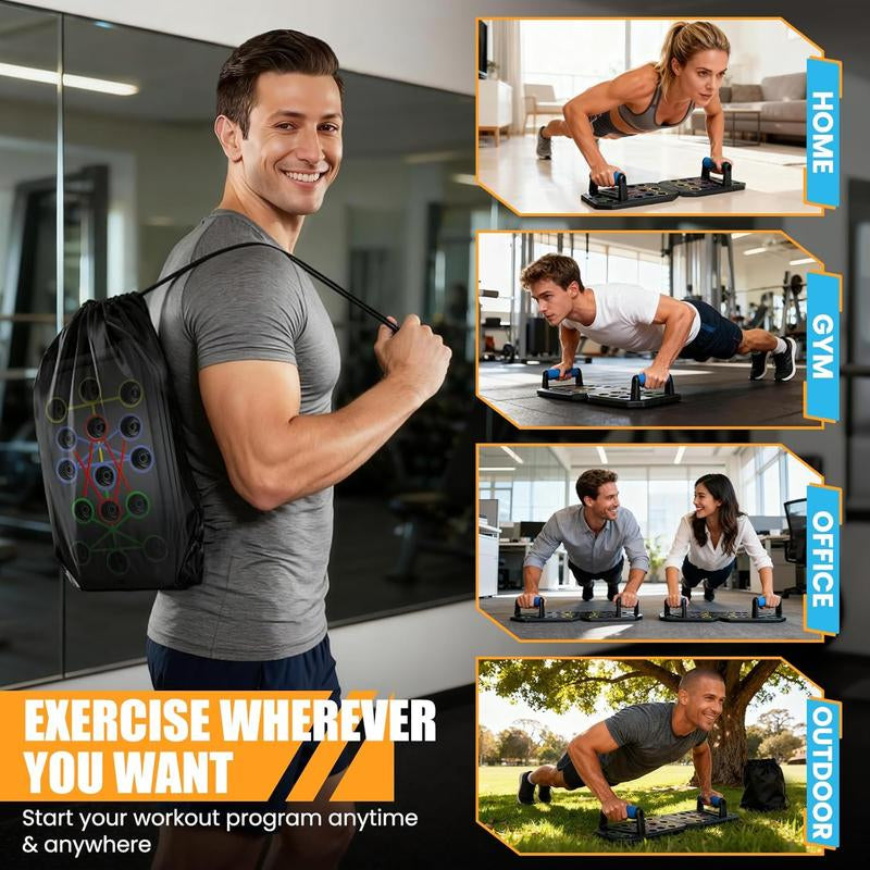 Enhanced Push-Up Board Fitness Kit with 28 Holes, Portable Home Exercise Equipment for Chest, Arms & Core, Includes Resistance Band & Upper Body Toner for Men & Women