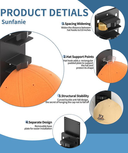 Hat Organizer for Baseball Caps 2Pack Wall Mount Hat Rack Holds up to 24 Hats Multilayer Display for Door Closet Cap Storage