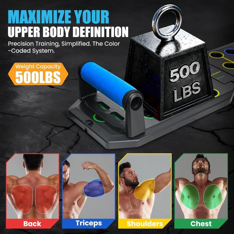 Enhanced Push-Up Board Fitness Kit with 28 Holes, Portable Home Exercise Equipment for Chest, Arms & Core, Includes Resistance Band & Upper Body Toner for Men & Women