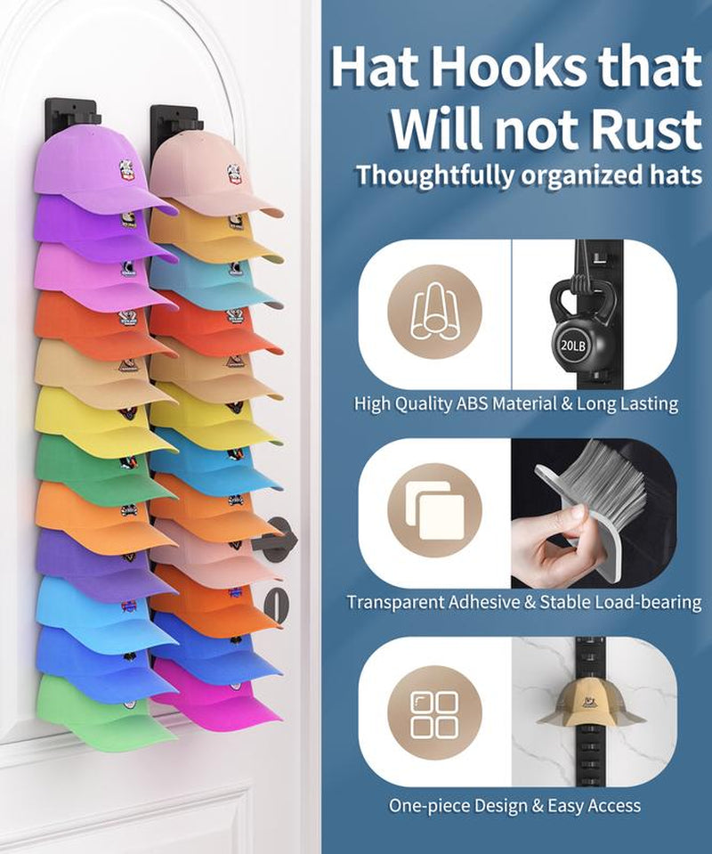 Hat Organizer for Baseball Caps 2Pack Wall Mount Hat Rack Holds up to 24 Hats Multilayer Display for Door Closet Cap Storage