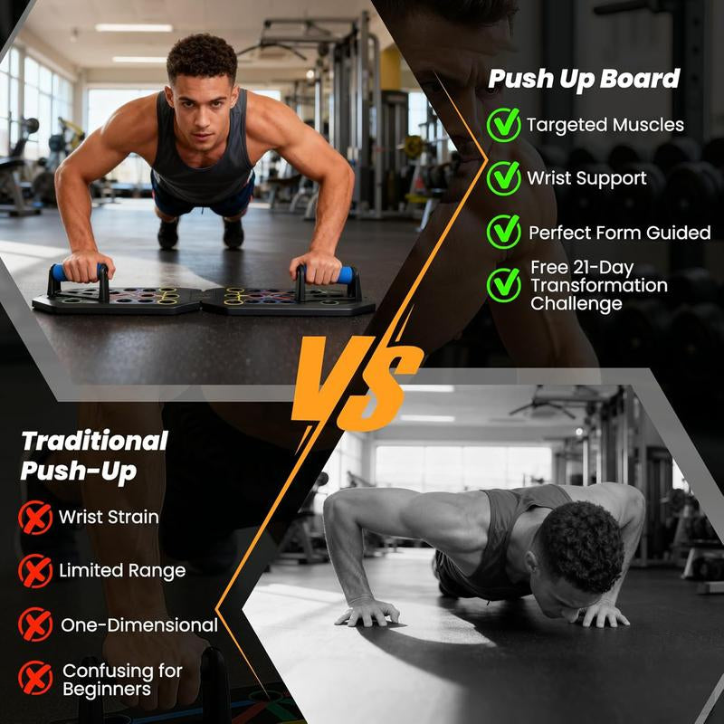 Enhanced Push-Up Board Fitness Kit with 28 Holes, Portable Home Exercise Equipment for Chest, Arms & Core, Includes Resistance Band & Upper Body Toner for Men & Women