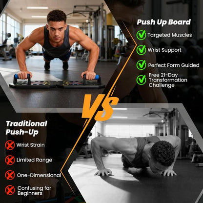 Enhanced Push-Up Board Fitness Kit with 28 Holes, Portable Home Exercise Equipment for Chest, Arms & Core, Includes Resistance Band & Upper Body Toner for Men & Women