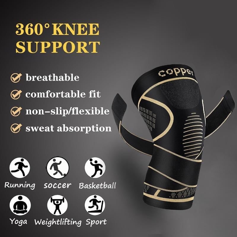 2-Pack Copper Knee Braces with Adjustable Straps for Pain Relief and Support in Arthritis, ACL, and Meniscus Injuries for Men and Women