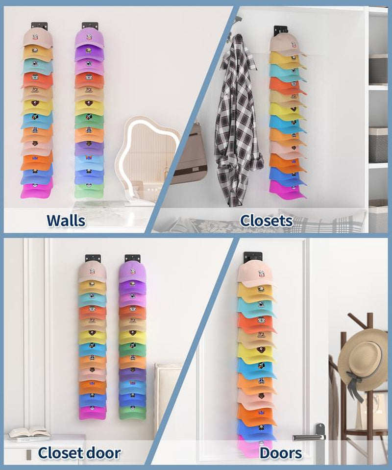 Hat Organizer for Baseball Caps 2Pack Wall Mount Hat Rack Holds up to 24 Hats Multilayer Display for Door Closet Cap Storage