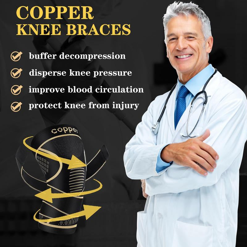 2-Pack Copper Knee Braces with Adjustable Straps for Pain Relief and Support in Arthritis, ACL, and Meniscus Injuries for Men and Women